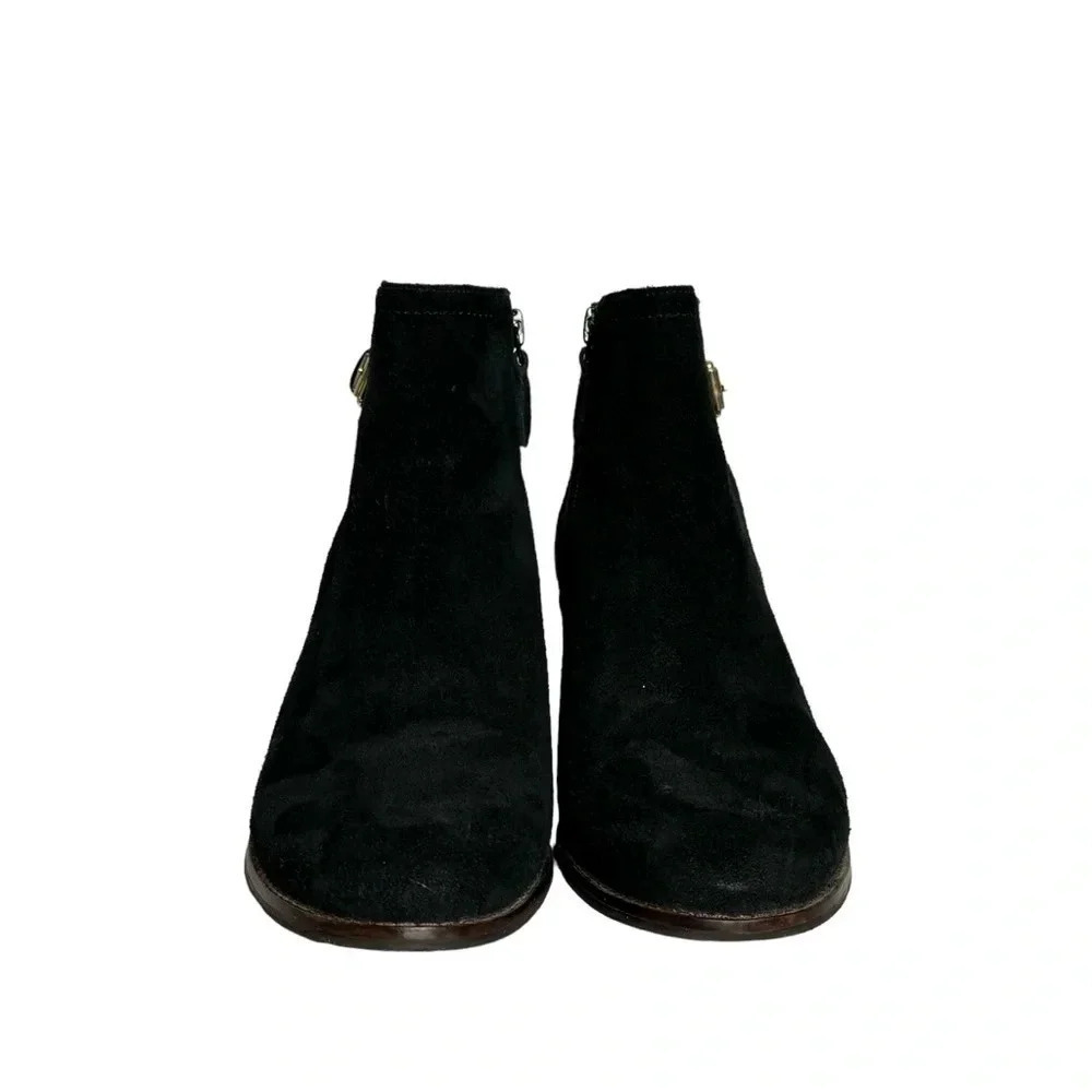 Cole Haan Willette II Bootie Size 7.5 Suede Buckles Lateral Zippers Black EUC - Picture 4 of 8